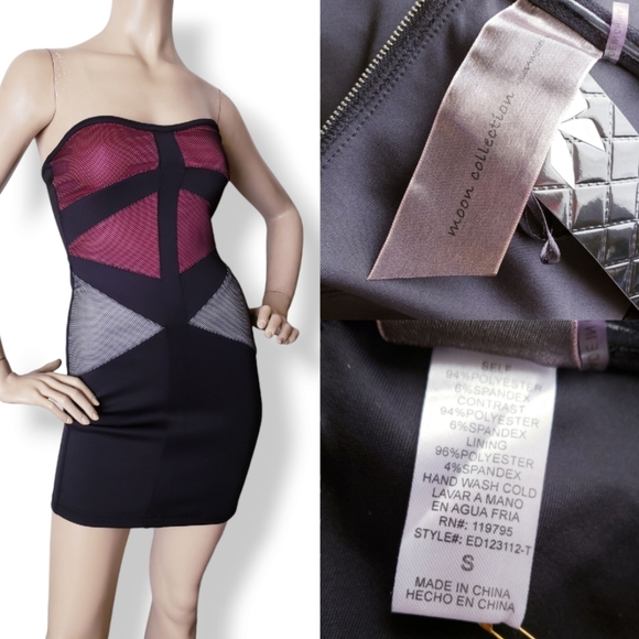 Moon Collection Black, Pink & White Color Block Mesh Overlay Bodycon Dress - Picture 5 of 7